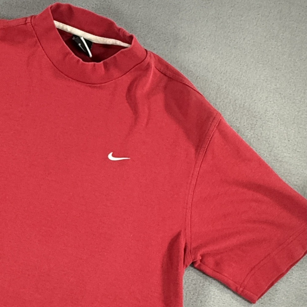 Nike Golf Vintage Shirt Red Mens Medium Mock Neck Dri Fit Short Sleeve Pullover